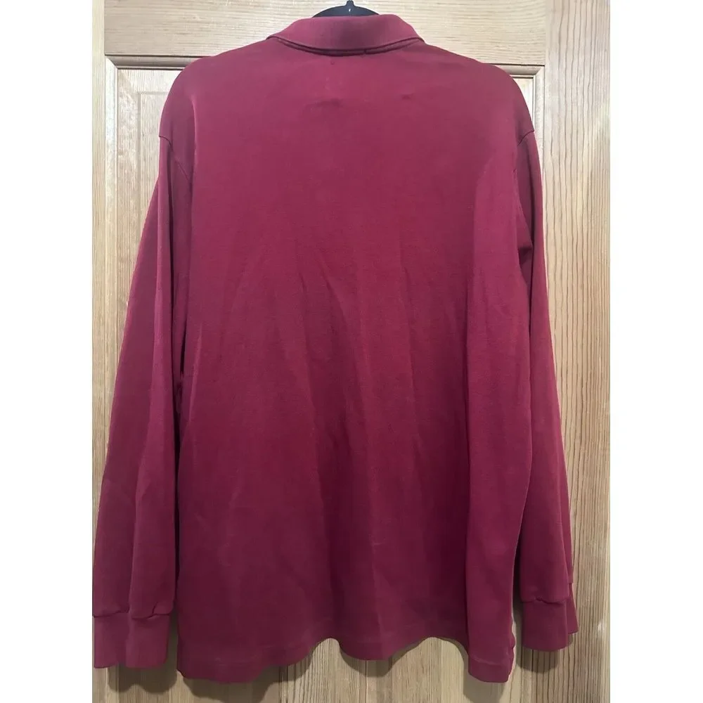 Polo Ralph Lauren Men's Polo Long Sleeve‎ Rugby Shirt Cotton Burgundy XL EUC